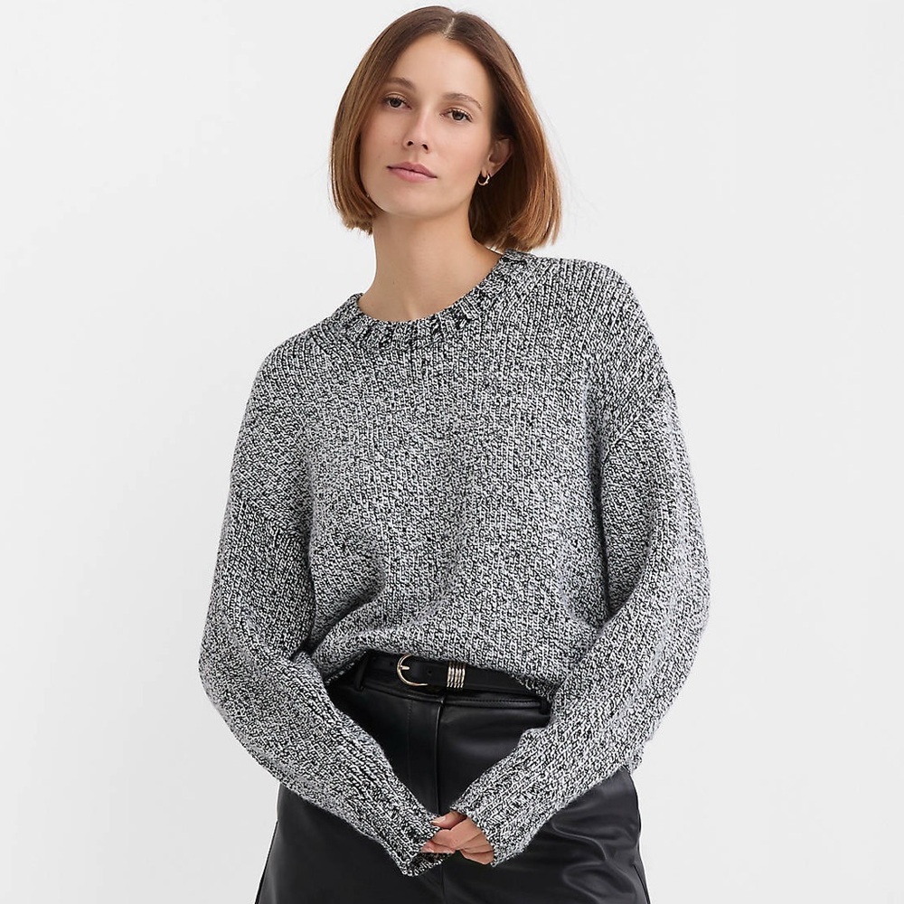 Loft Shimmer Marled Sweater Black White